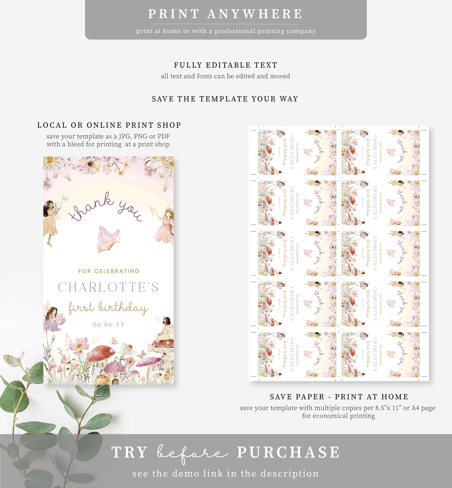 Fairy Multi | Printable Thank You Favour Tag Template