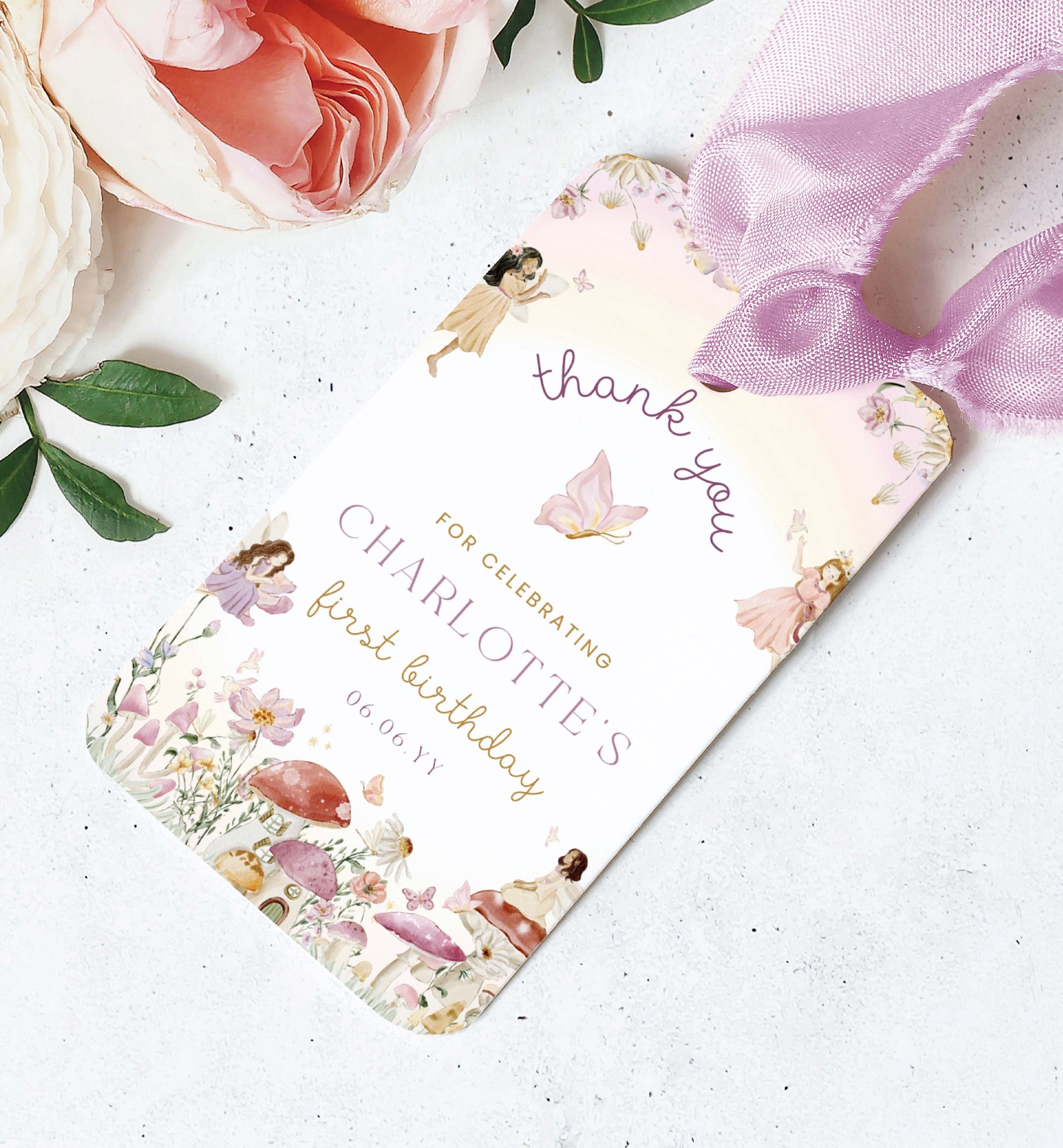 Fairy Multi  Printable Thank You Favour Tag Template – Black Bow