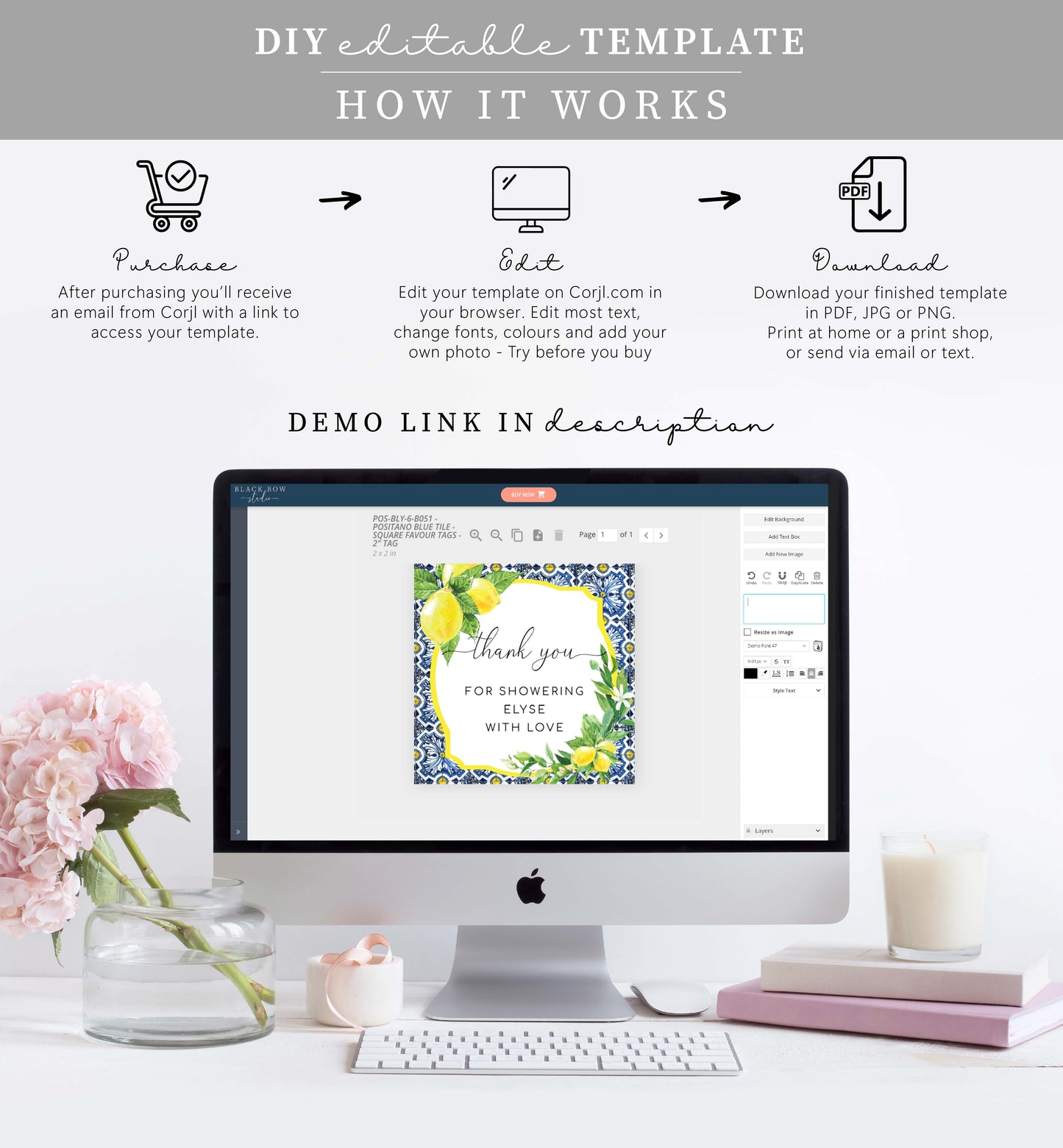 Positano Lemons | Printable Favour Square Tags Template