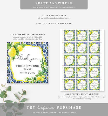 Positano Lemons | Printable Favour Square Tags Template