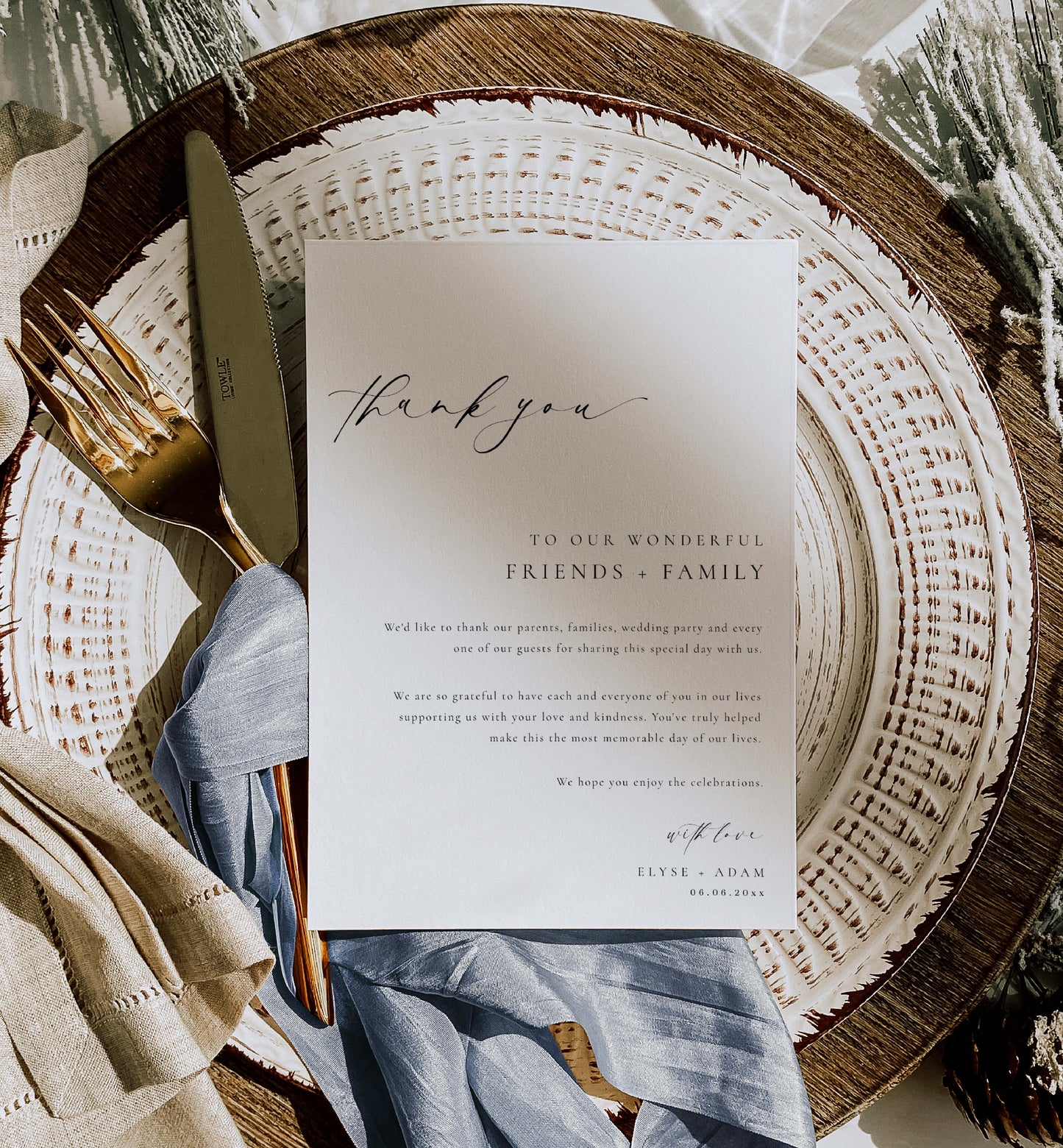 Ellesmere White | Printable Wedding Thank You Card Template