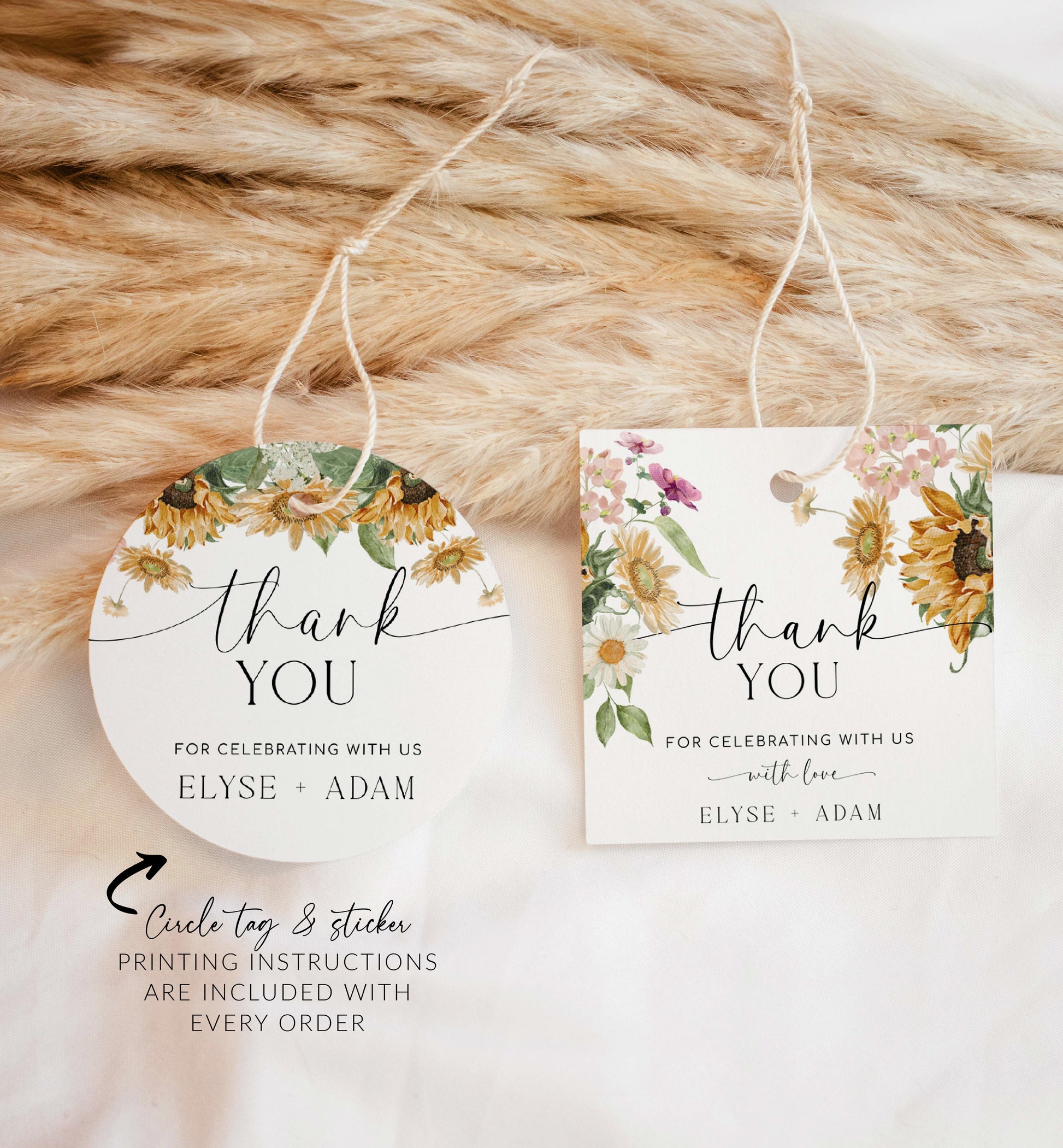 Sunflower Floral Thank You Favor Tag, Autumn Greenery Favor Tag, Rustic Fall Floral Bridal Shower Favor Tag, Autumn Wedding, Mews Floral