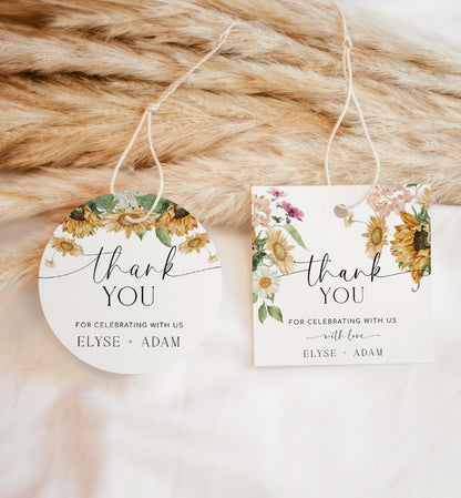Sunflower Floral Thank You Favor Tag, Autumn Greenery Favor Tag, Rustic Fall Floral Bridal Shower Favor Tag, Autumn Wedding, Mews Floral