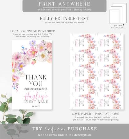 Eloise Floral | Printable Thank You Favour Tag Template