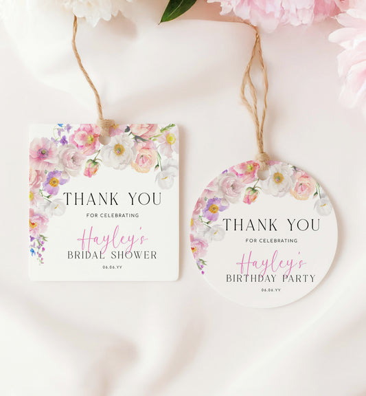 Printable Thank You Favor Tag Template, Spring Wildflowers, Bridal Shower Thank You Favor Tag, Baby Shower Thank You Favor Tag, Eloise