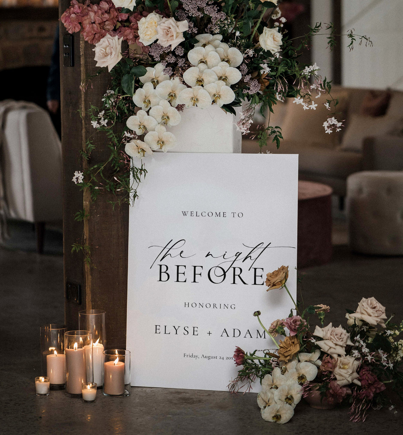 Ellesmere White | Printable Rehearsal Dinner Welcome Sign Template – Black Bow Studio