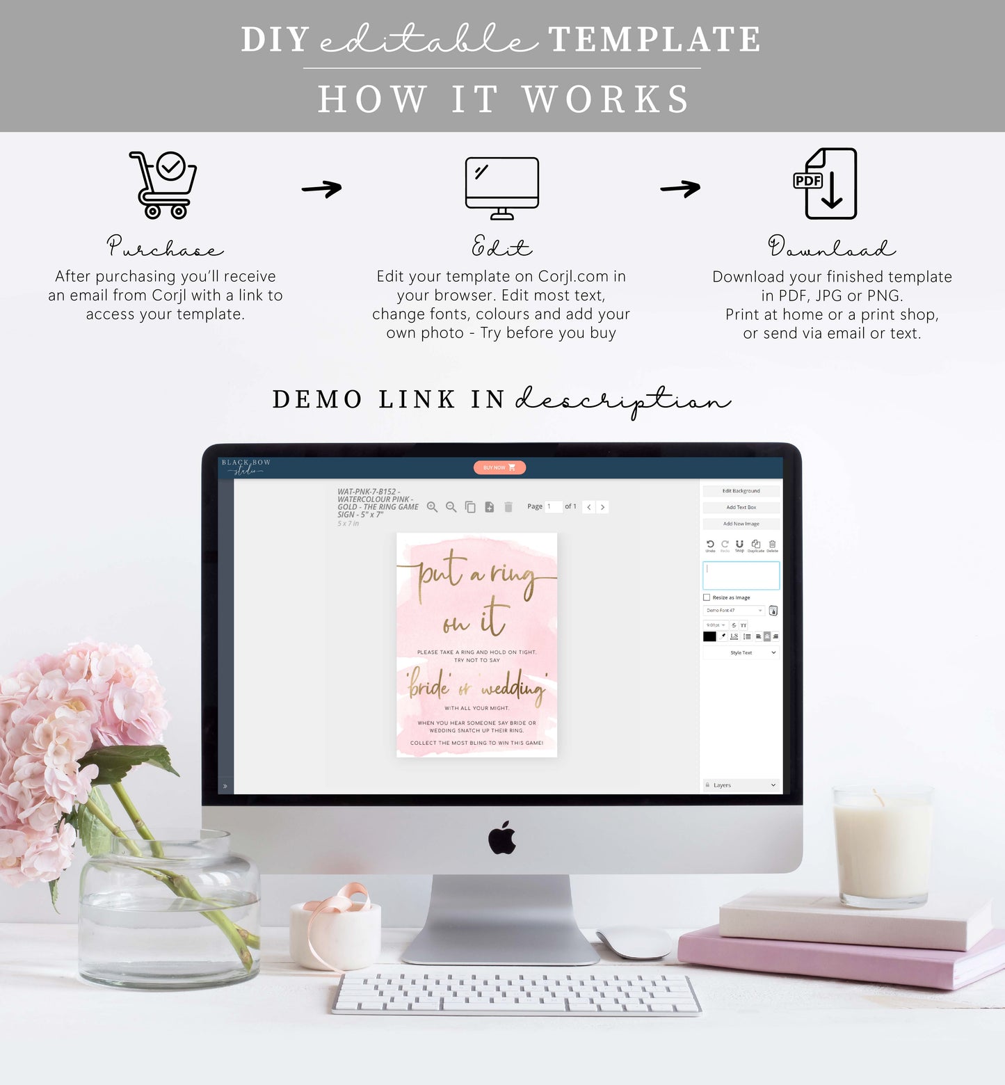 Watercolour Pink Gold | Printable The Ring Game Sign Template