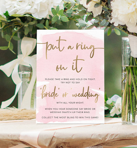 Watercolour Pink Gold | Printable The Ring Game Sign Template