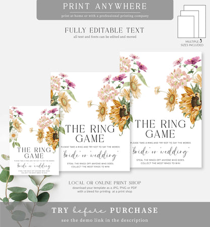 Mews Floral White | Printable The Ring Game Sign Template