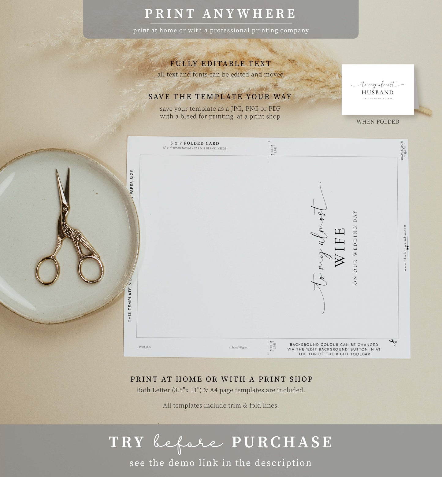 Bridie | Printable Almost Husband/Wife Wedding Day Card Template