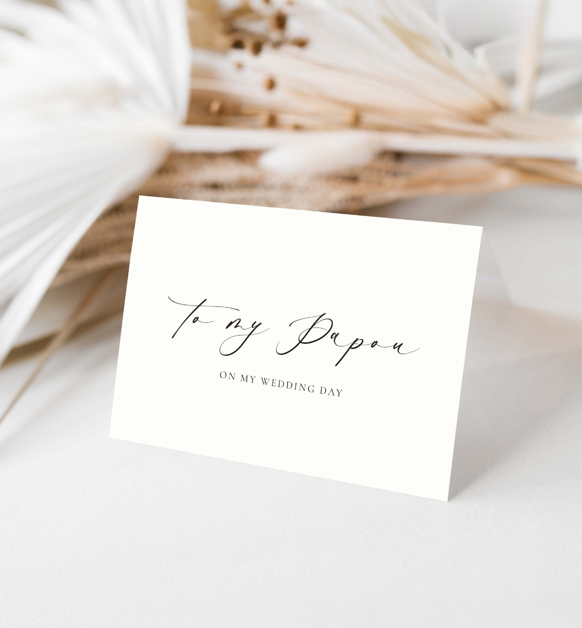 White card with 'To my Papou on my wedding day' text on a light background