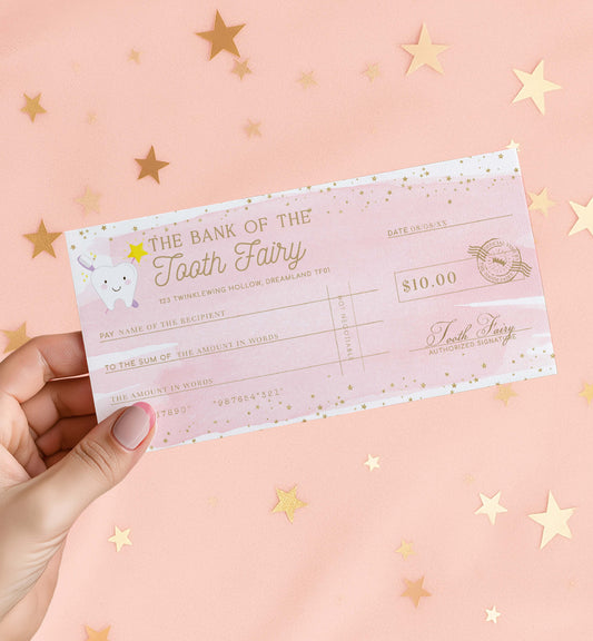 Printable Tooth Fairy Cheque, Tooth Fairy Money Voucher, Tooth Fairy Payment Certificate, Lost Tooth Gift Voucher, Coupon, Pink Watercolor