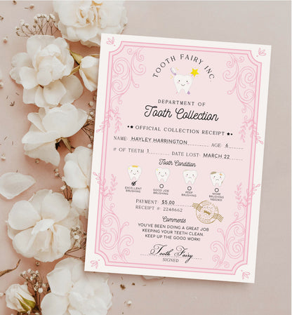 Printable Tooth Fairy Receipt, Tooth Fairy Collection Receipt, Editable Tooth Report Card, Tooth Fairy Payment Certificate, Lost Tooth Note