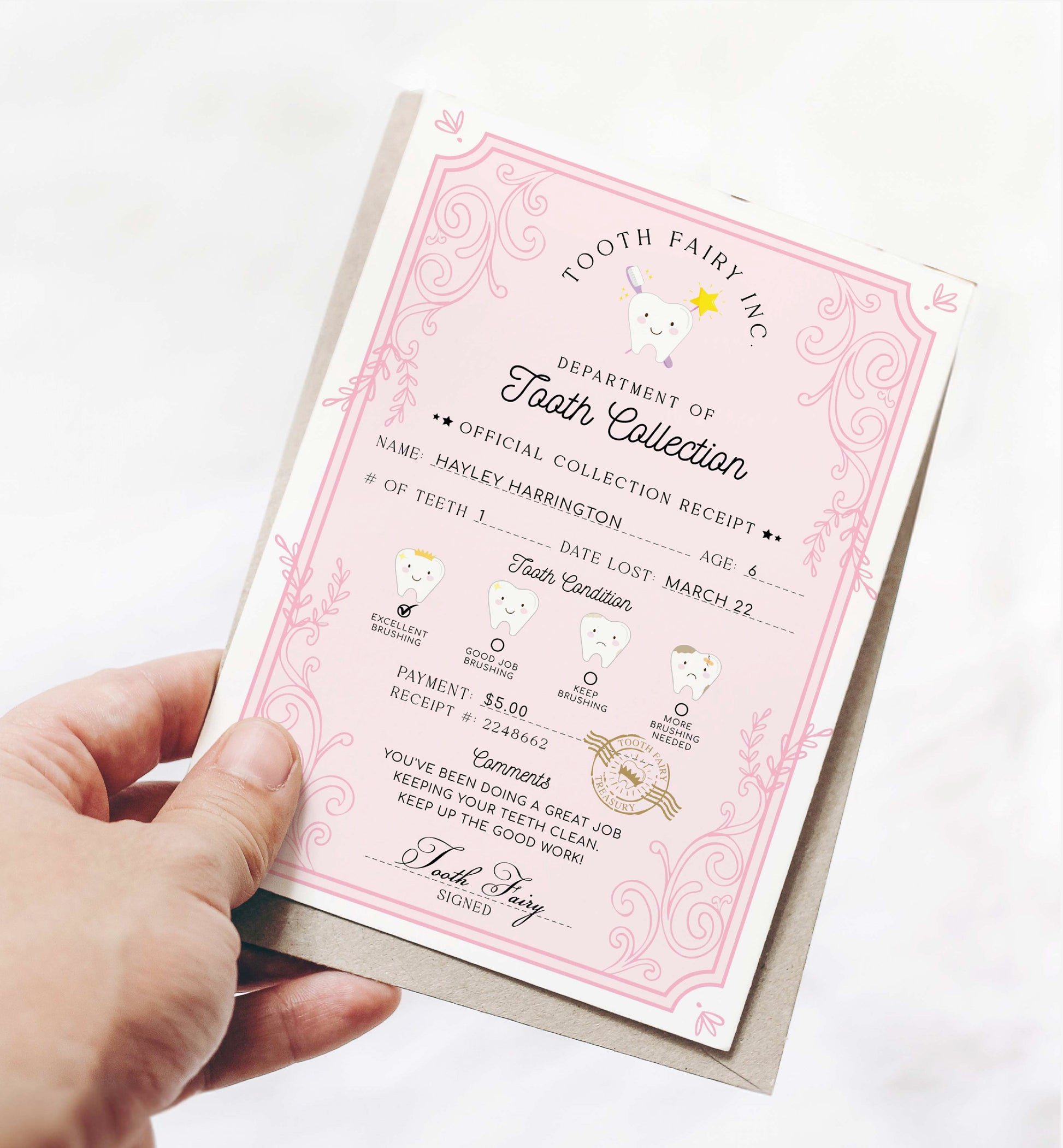 Printable Tooth Fairy Receipt, Tooth Fairy Collection Receipt, Editable Tooth Report Card, Tooth Fairy Payment Certificate, Lost Tooth Note