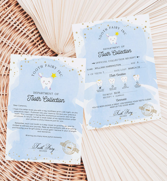 Printable Tooth Fairy Letter and Receipt, Tooth Fairy Collection Receipt, Tooth Fairy Payment Recipe And Visit Certificate, Lost Tooth Note