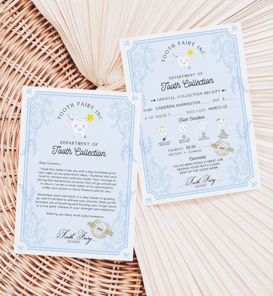 Printable Tooth Fairy Letter and Receipt, Tooth Fairy Collection Receipt, Tooth Fairy Payment Recipe And Visit Certificate, Lost Tooth Note