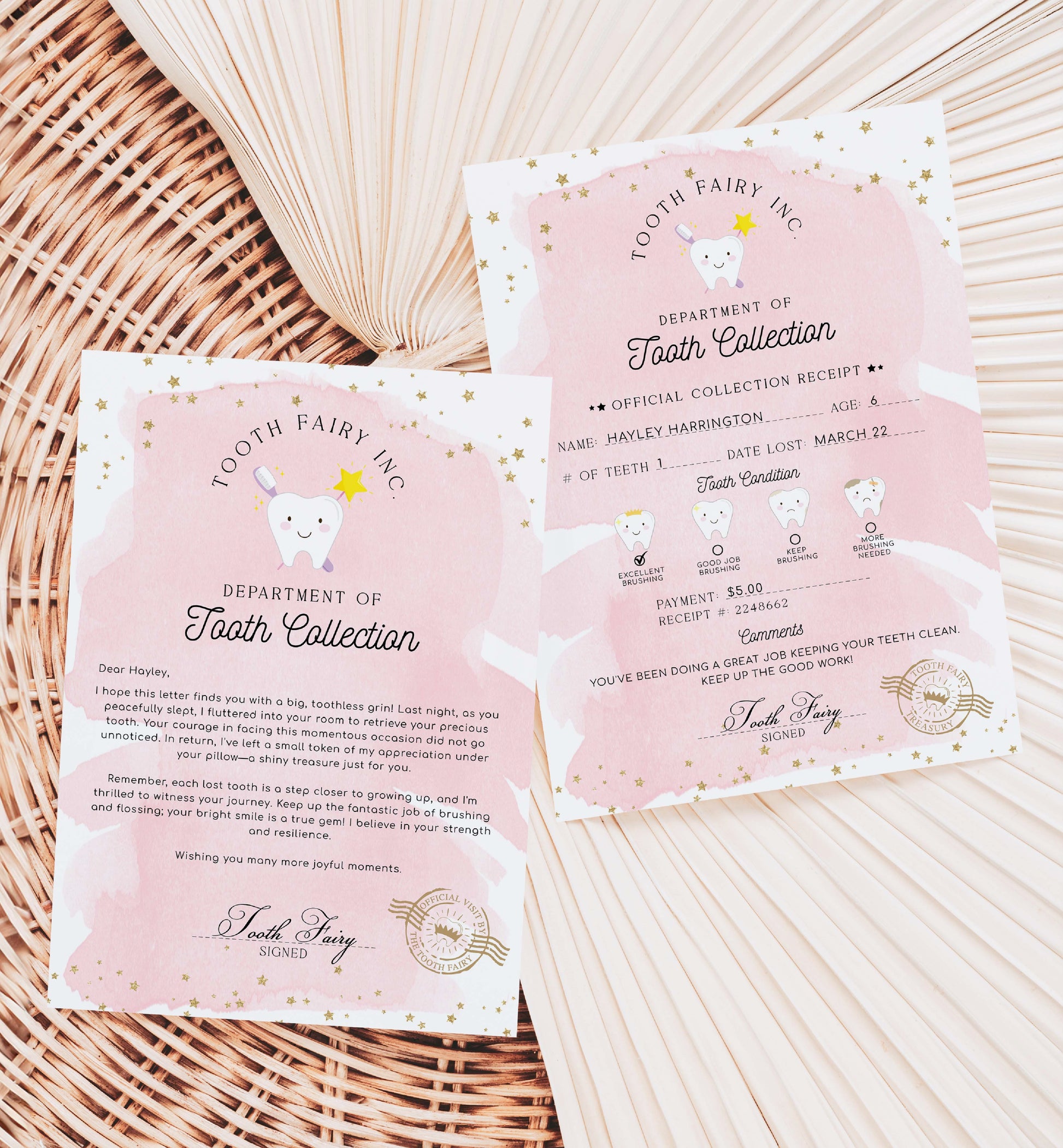 Printable Tooth Fairy Letter and Receipt, Tooth Fairy Collection Receipt, Tooth Fairy Payment Recipe And Visit Certificate, Lost Tooth Note