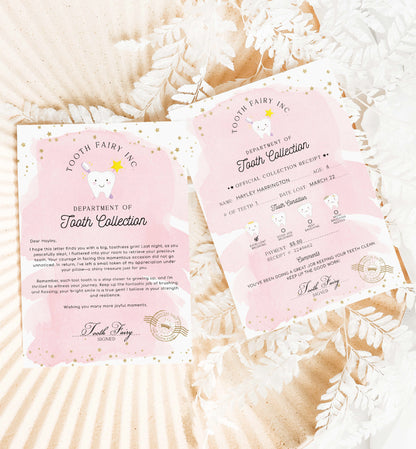 Printable Tooth Fairy Letter and Receipt, Tooth Fairy Collection Receipt, Tooth Fairy Payment Recipe And Visit Certificate, Lost Tooth Note
