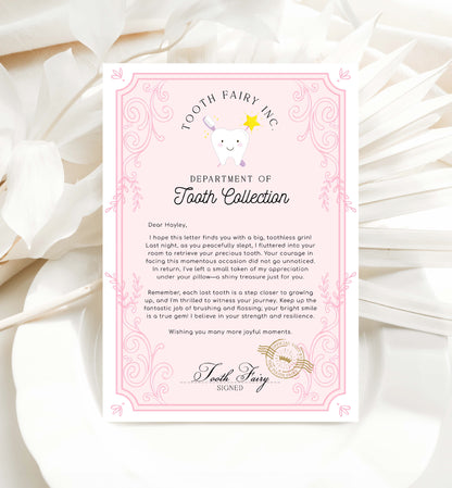 Printable Tooth Fairy Letter and Receipt, Tooth Fairy Collection Receipt, Tooth Fairy Payment Recipe And Visit Certificate, Lost Tooth Note