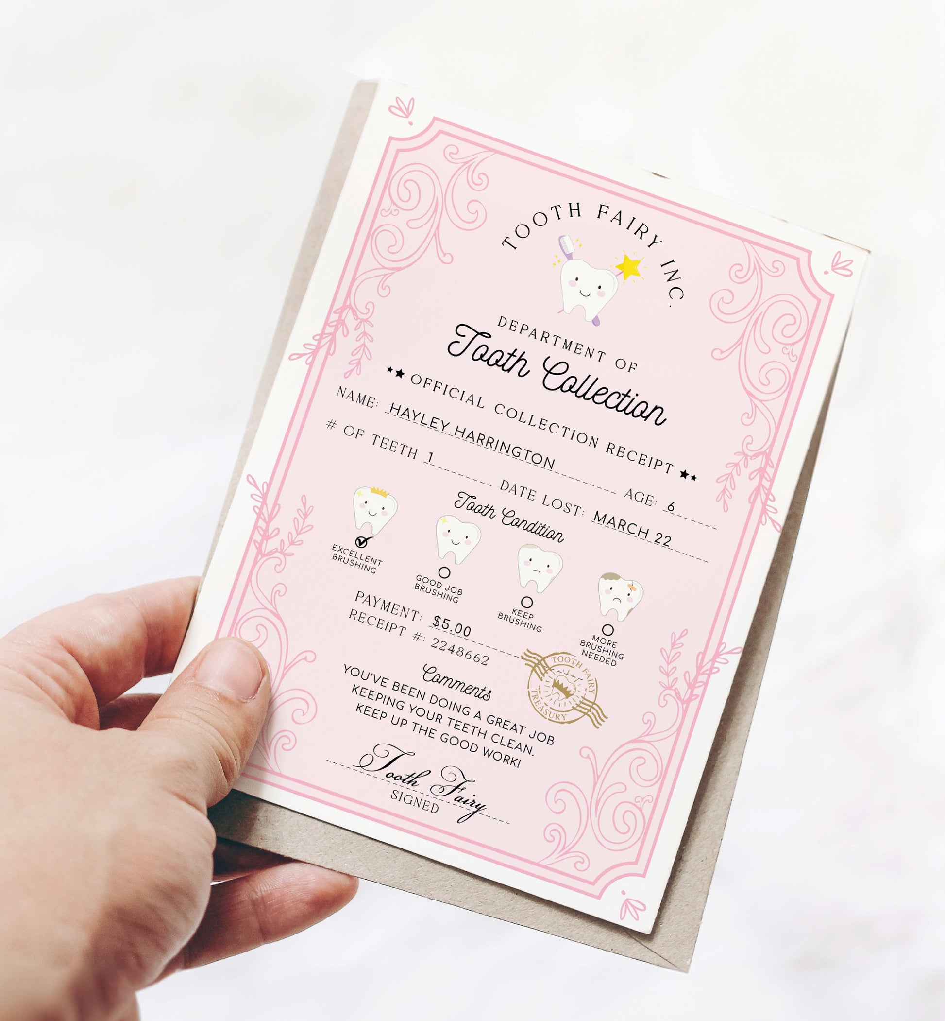 Printable Tooth Fairy Letter and Receipt, Tooth Fairy Collection Receipt, Tooth Fairy Payment Recipe And Visit Certificate, Lost Tooth Note