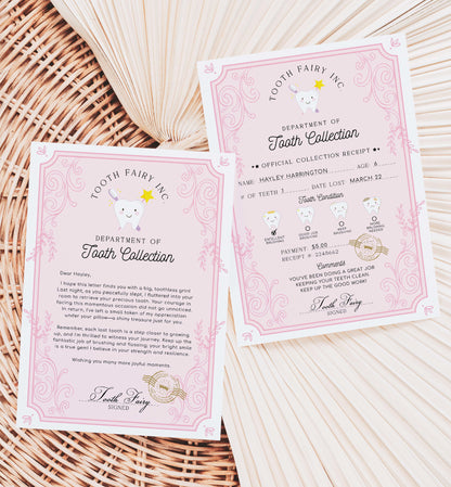 Printable Tooth Fairy Letter and Receipt, Tooth Fairy Collection Receipt, Tooth Fairy Payment Recipe And Visit Certificate, Lost Tooth Note