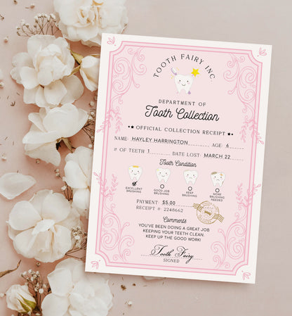 Printable Tooth Fairy Letter and Receipt, Tooth Fairy Collection Receipt, Tooth Fairy Payment Recipe And Visit Certificate, Lost Tooth Note