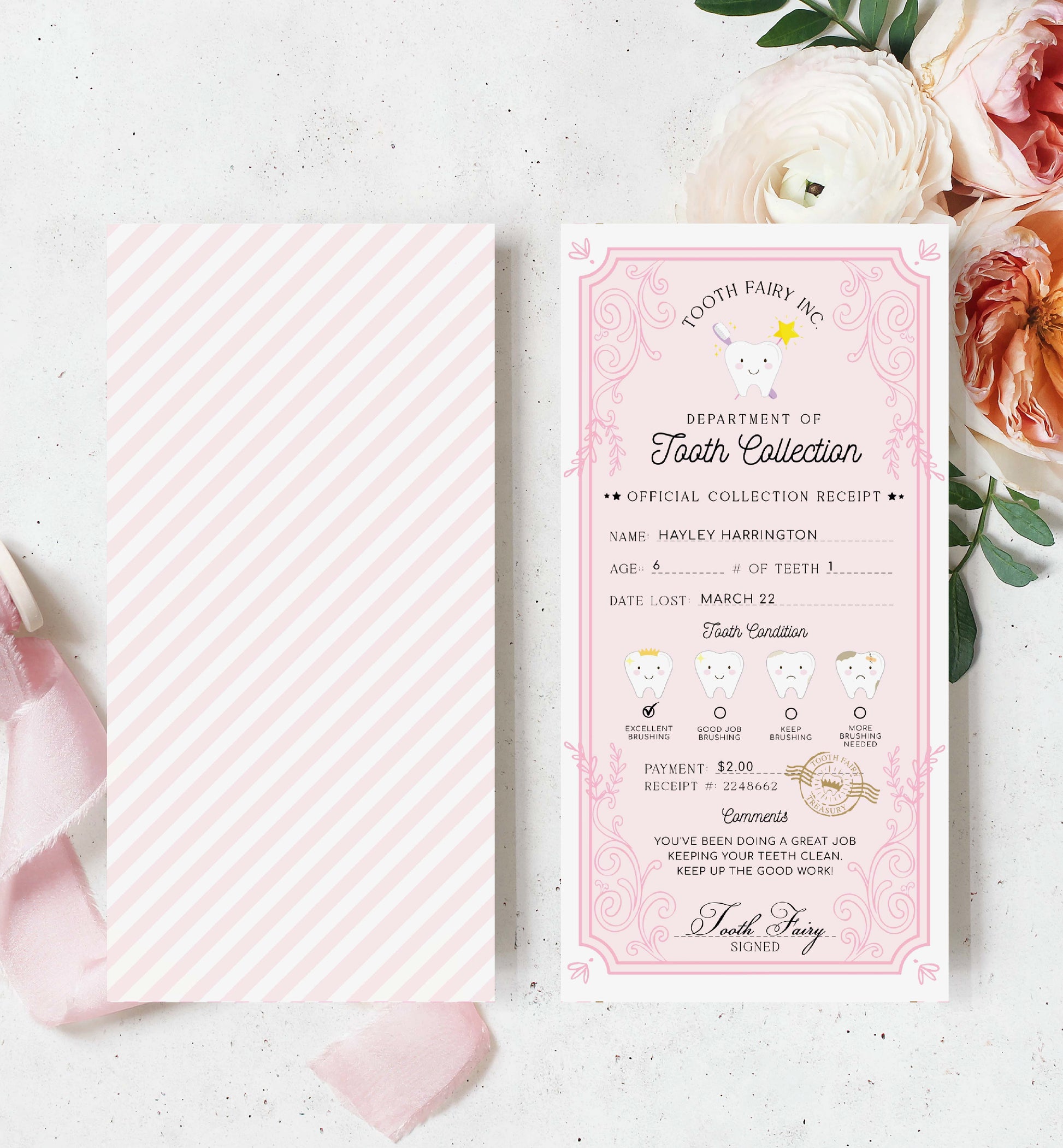Printable Tooth Fairy Letter and Receipt, Tooth Fairy Collection Receipt, Tooth Fairy Payment Recipe And Visit Certificate, Lost Tooth Note