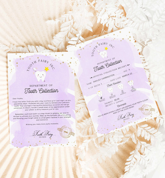 Printable Tooth Fairy Letter and Receipt, Tooth Fairy Collection Receipt, Tooth Fairy Payment Recipe And Visit Certificate, Lost Tooth Note