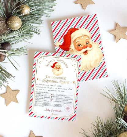 Christmas-themed letter with Santa Claus illustration and festive decorations. Printable Santa’s Workshop Toy Inspection Report, Christmas Gift Tag, From Santa Tag, Kid's Christmas Gift, Made In The North Pole, Stripe