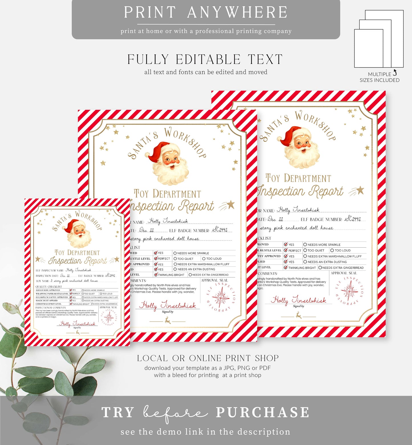 Santa's Workshop Red | Printable Christmas Toy Inspection Report Template