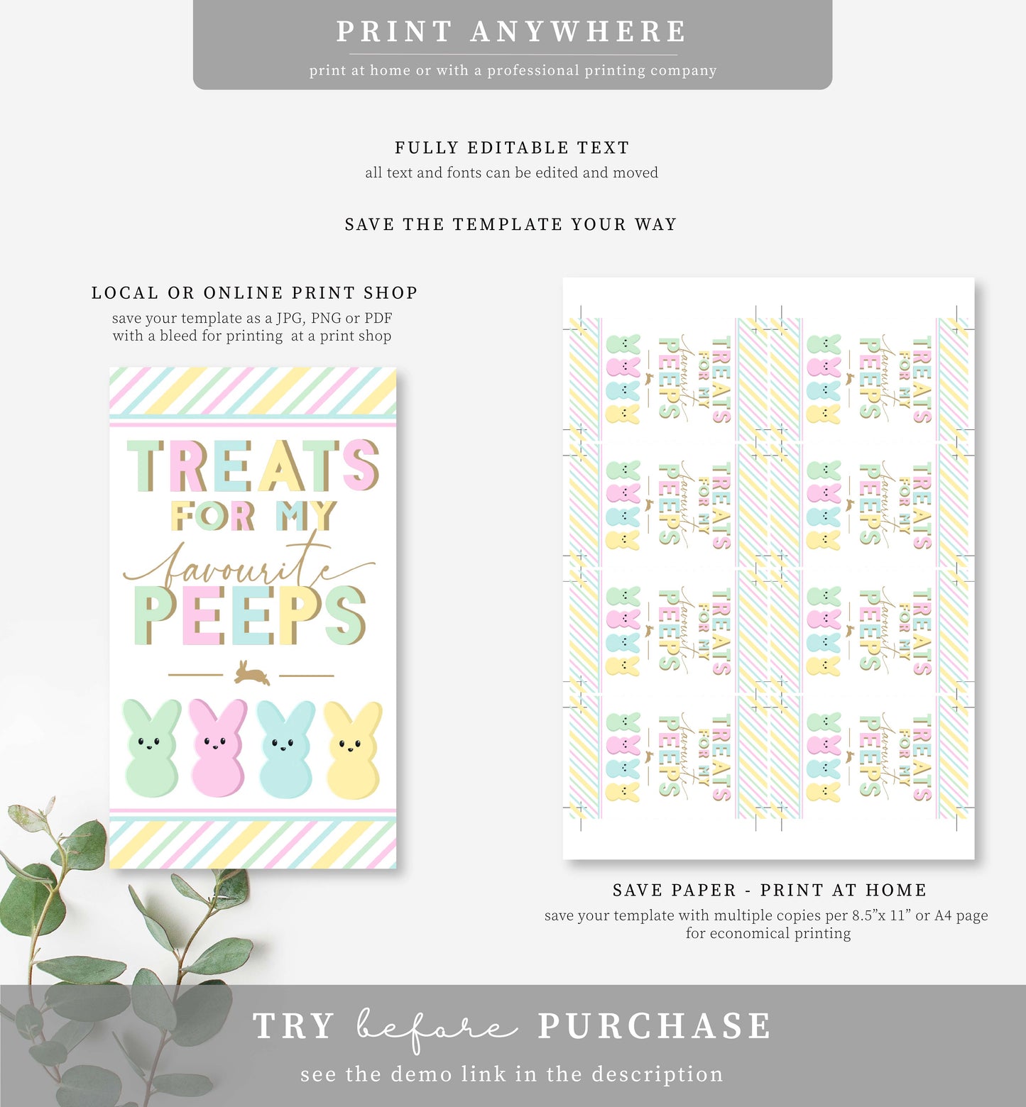 Easter Multi | Printable Treats For My Peeps Easter Tag Template