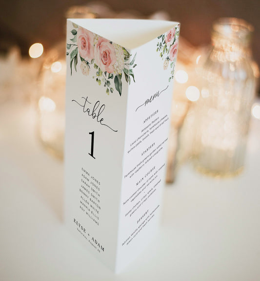 Darcy Floral Pink | Printable Tri-Fold Menu Template