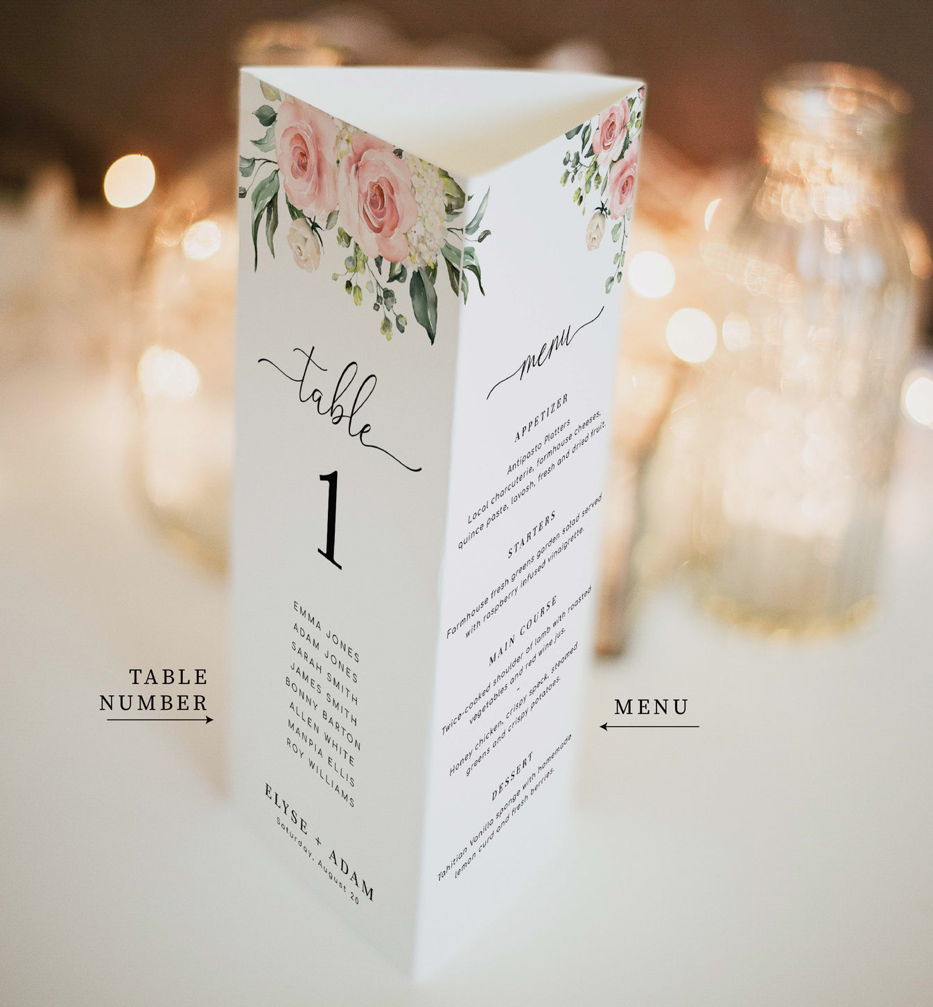 Darcy Floral Pink | Printable Tri-Fold Menu Template – Black Bow Studio