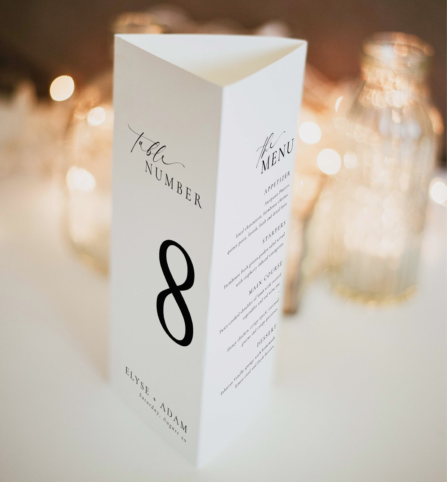 Ellesmere White | Printable Tri-Fold Menu Template