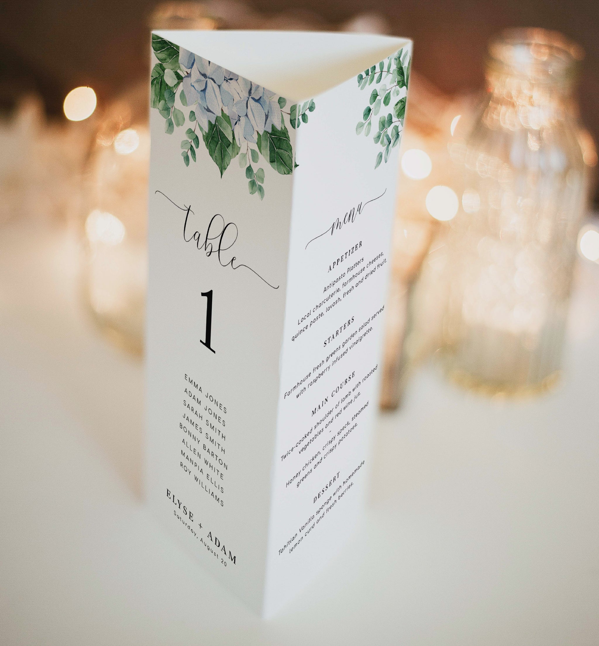 Ferras Blossom Blue | Printable Tri-Fold Menu Template – Black Bow Studio