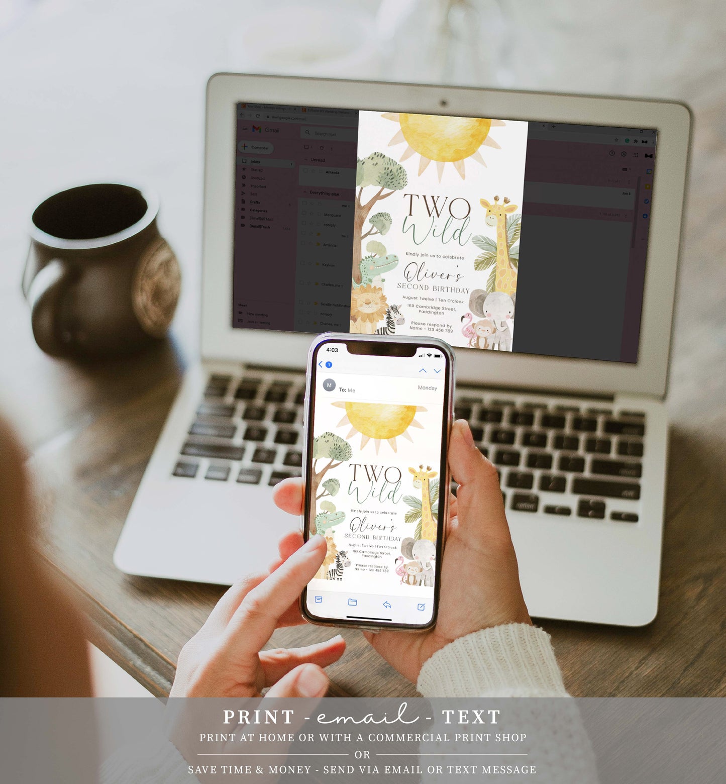 Nyala Safari | Printable Second Birthday Invitation Template