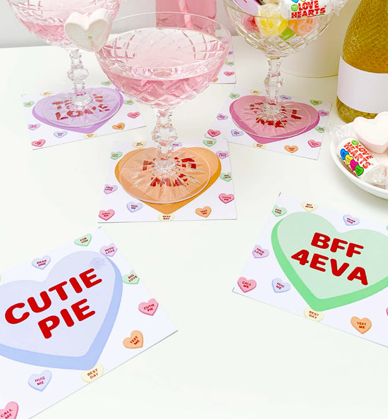 Convo Hearts White | Printable Sweetheart Valentine Drink Coaster Temp ...