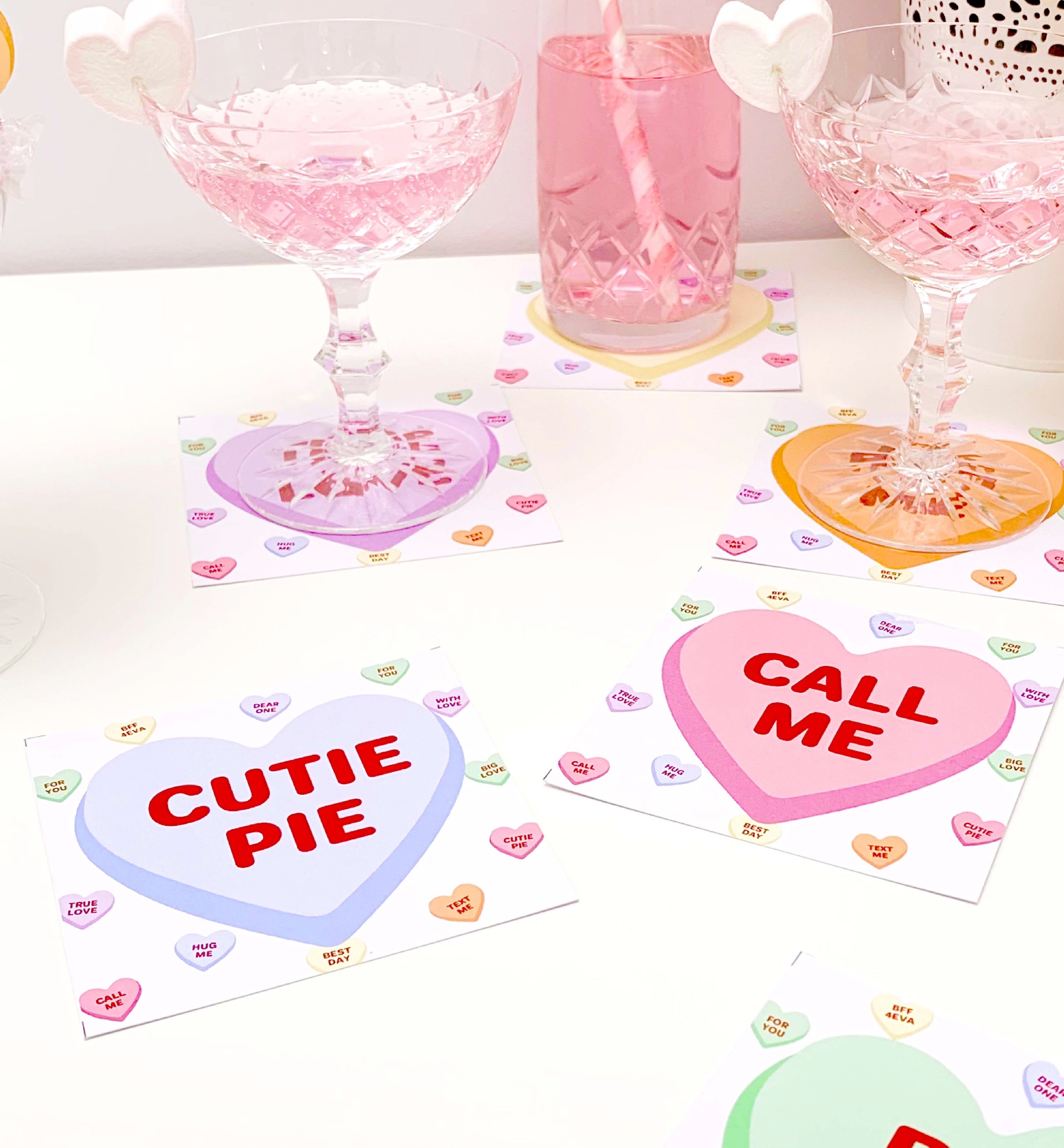 Convo Hearts White | Printable Sweetheart Valentine Drink Coaster Temp ...