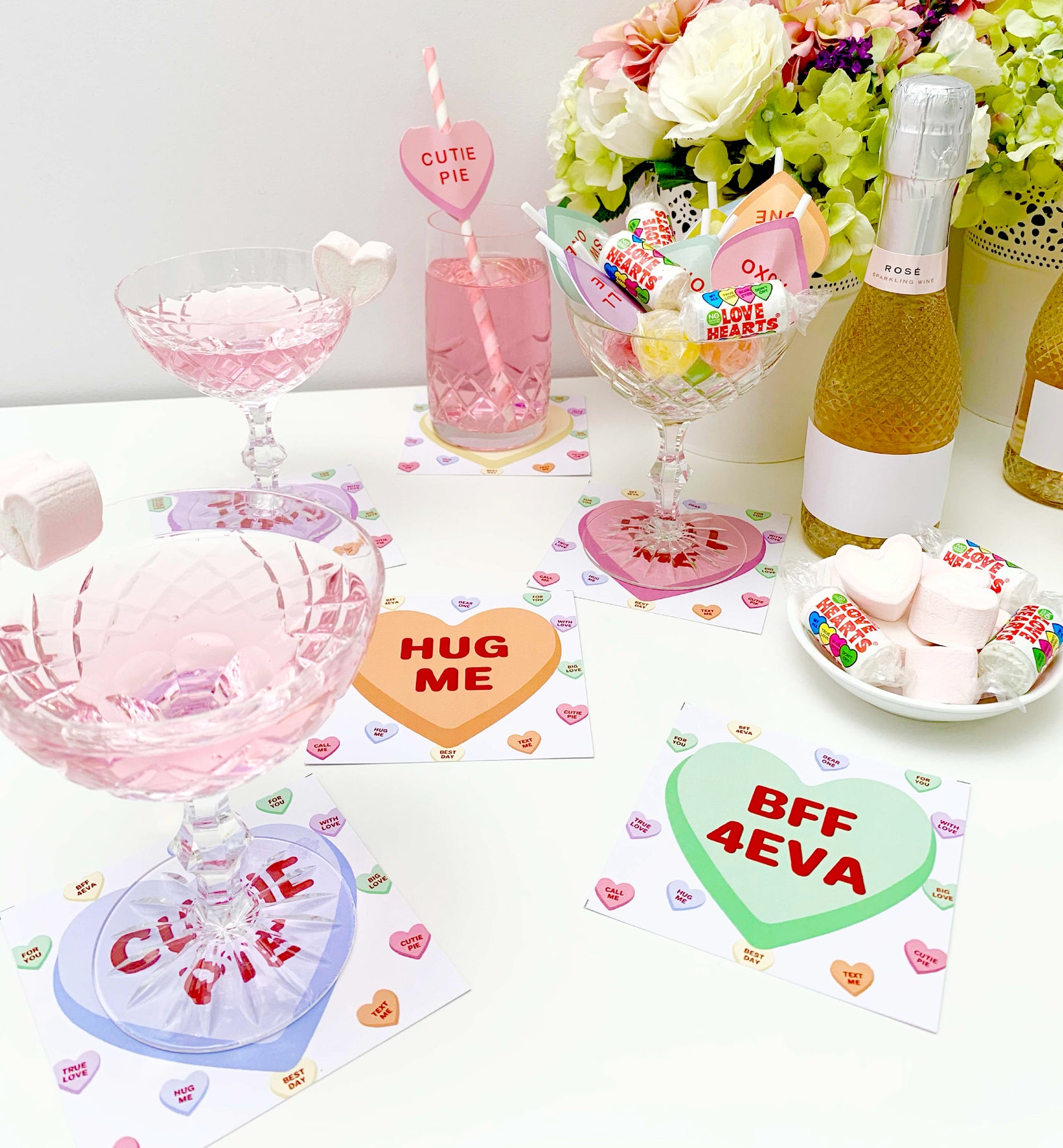 Convo Hearts White | Printable Sweetheart Valentine Drink Coaster Temp ...