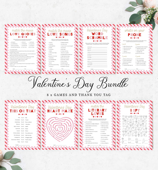 Valentines Day Games Bundle, Printable Galentines Day Games Bundle, Valentines Party Games, Galentine's Bunch Games, Thank You Tag Template