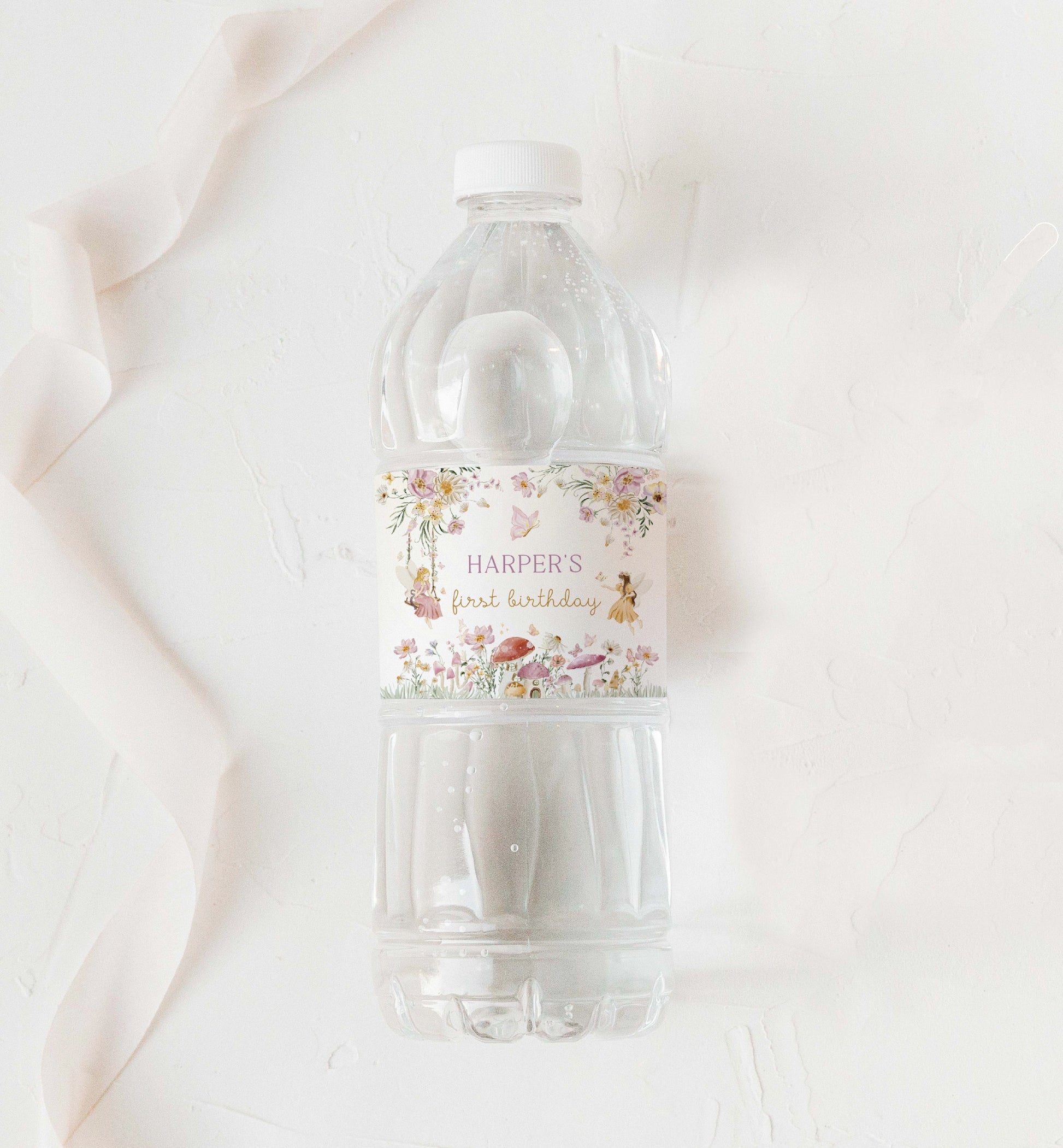 Printable Fairy Birthday Water Bottle Label, Fairy Princess Favor Label, Girl Birthday Drink Bottle Label, Fairy Garden Tea Party, Mushroom