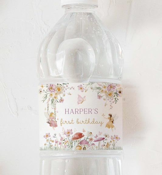 Printable Fairy Birthday Water Bottle Label, Fairy Princess Favor Label, Girl Birthday Drink Bottle Label, Fairy Garden Tea Party, Mushroom