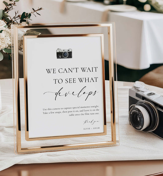 We Can't Wait To See What Develops Sign, Printable Wedding Disposable Camera Sign, Polaroid Guestbook Sign, Wedding I Spy Sign, Ellesmere