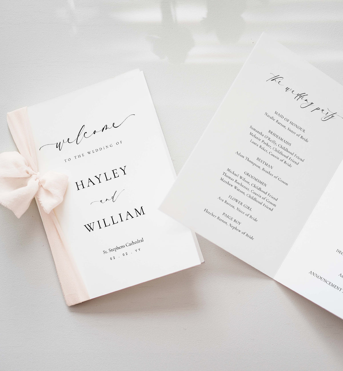 Folded Program Ellesmere White | Printable Wedding Folded Program Template – Black Bow ...