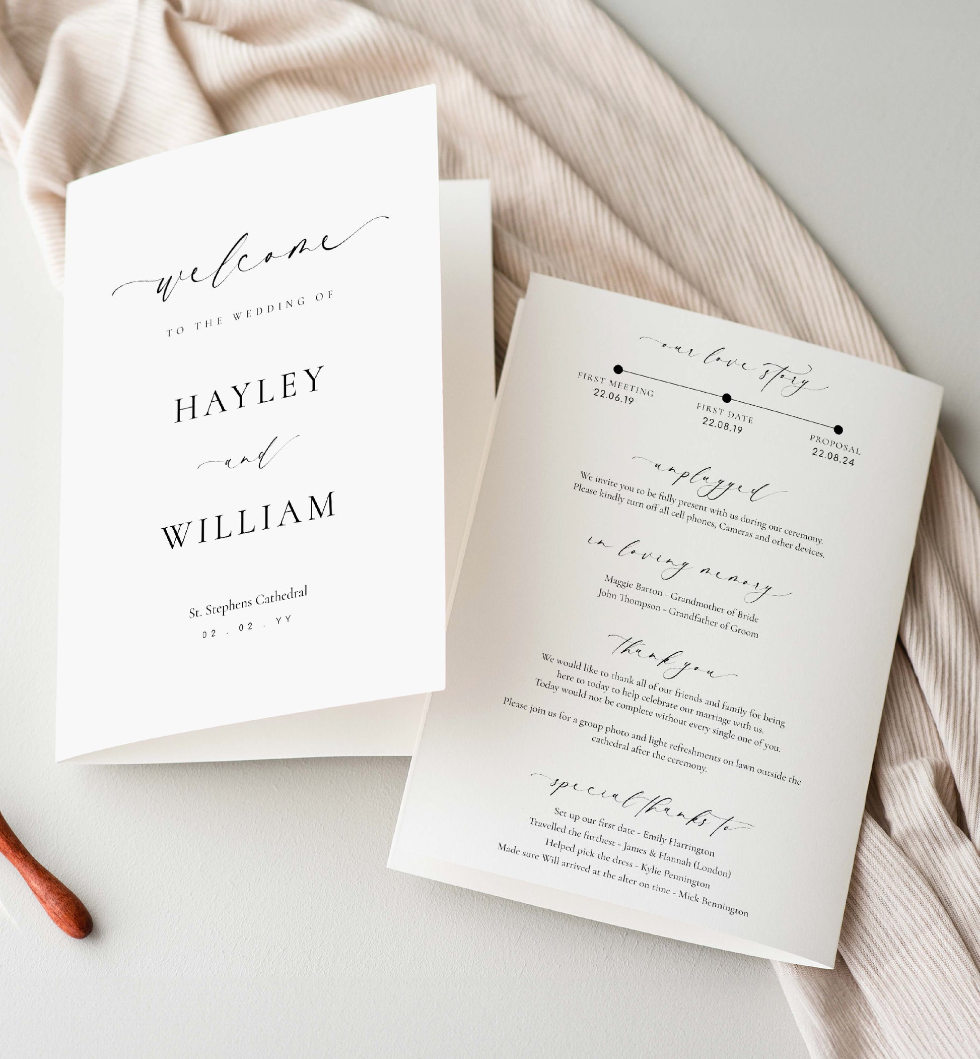 Printable Wedding Ceremony Program Template, Modern Minimalist, Wedding Order of Ceremony Booklet Program, Single Fold Program, Ellesmere