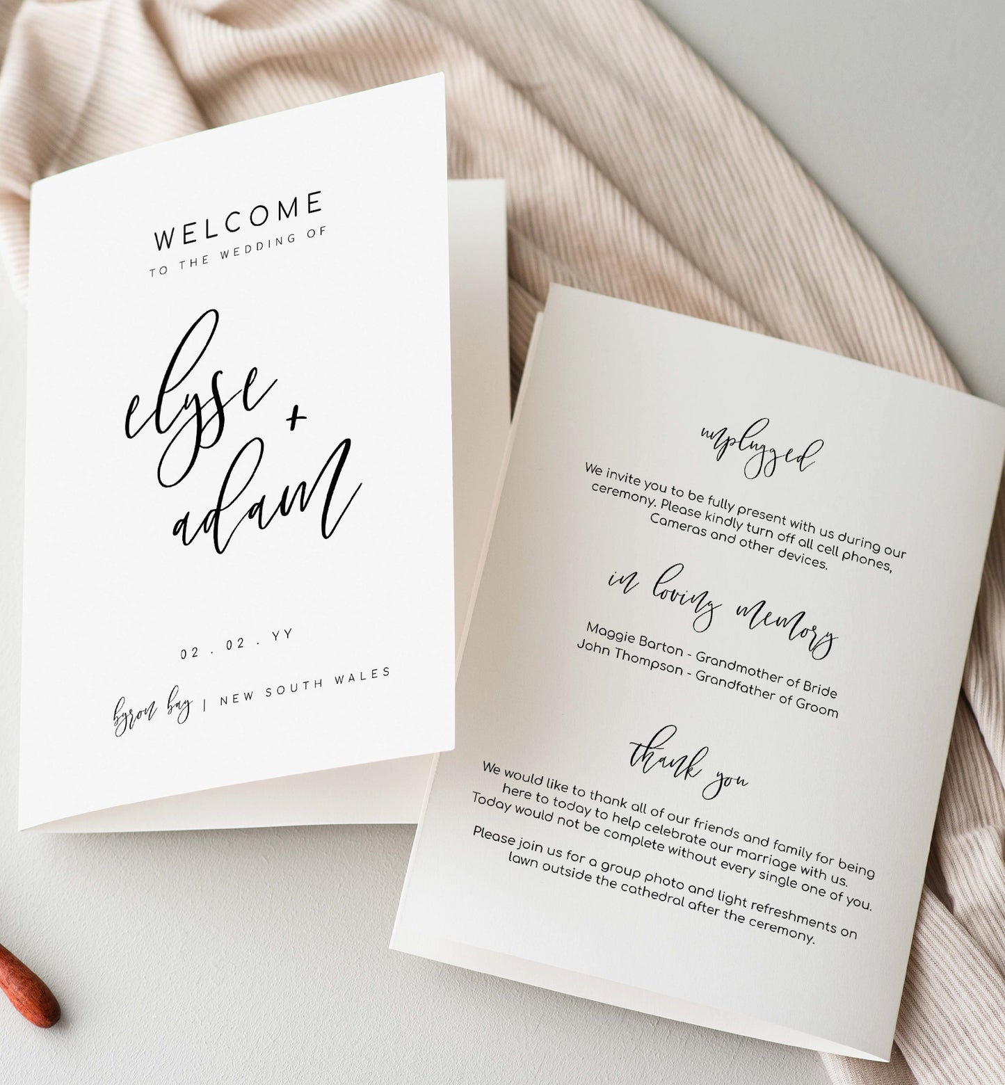 Printable Wedding Ceremony Program Template, Modern Minimalist, Wedding Order of Ceremony Booklet Program, Single Fold Program, Lucas Script