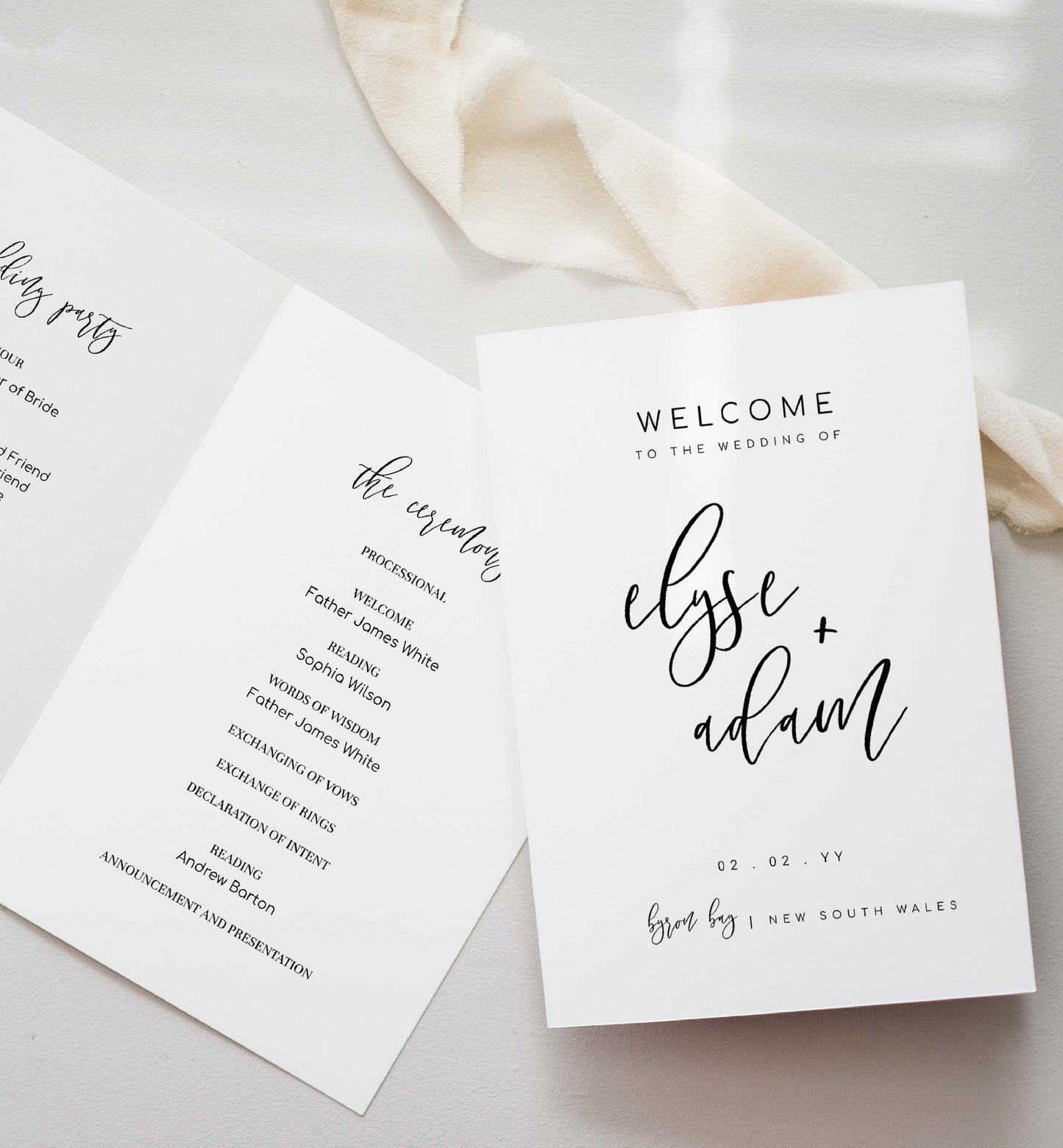 Printable Wedding Ceremony Program Template, Modern Minimalist, Wedding Order of Ceremony Booklet Program, Single Fold Program, Lucas Script