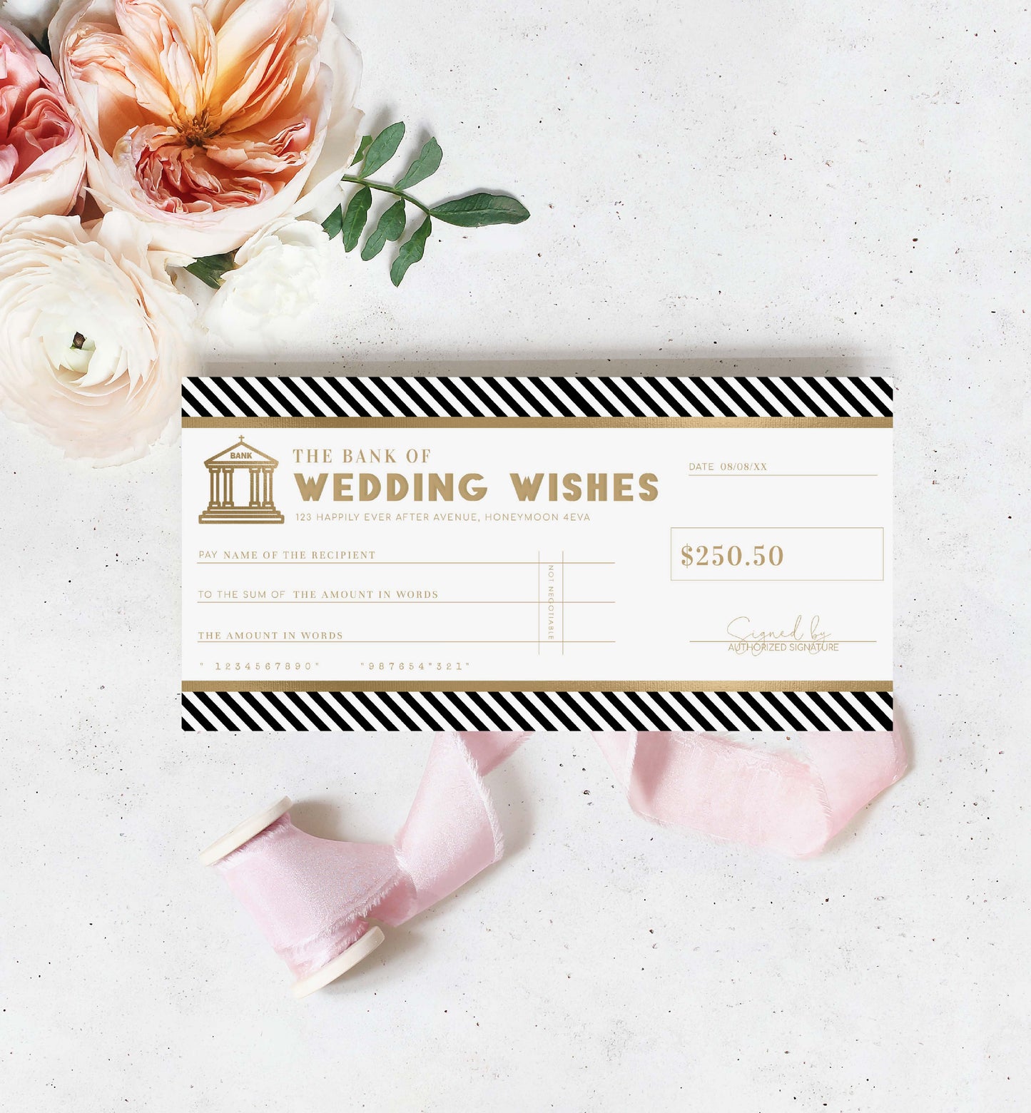 Stripe Black | Printable Wedding Wishes Custom Gift Voucher Template