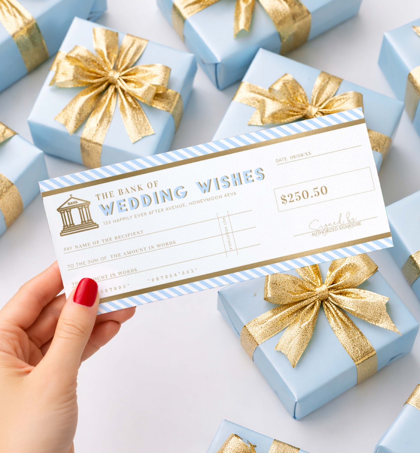 Stripe Blue | Printable Wedding Wishes Custom Gift Voucher Template