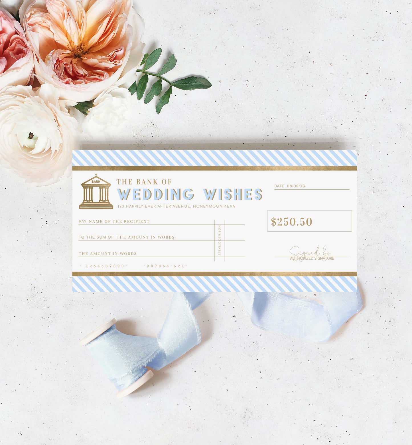 Stripe Blue | Printable Wedding Wishes Custom Gift Voucher Template